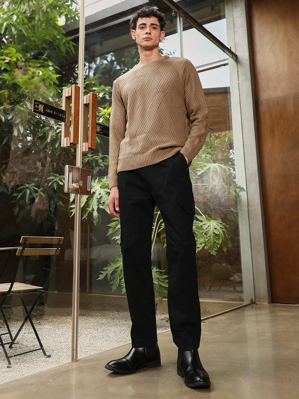 Basket-Knit Pullover Sweater