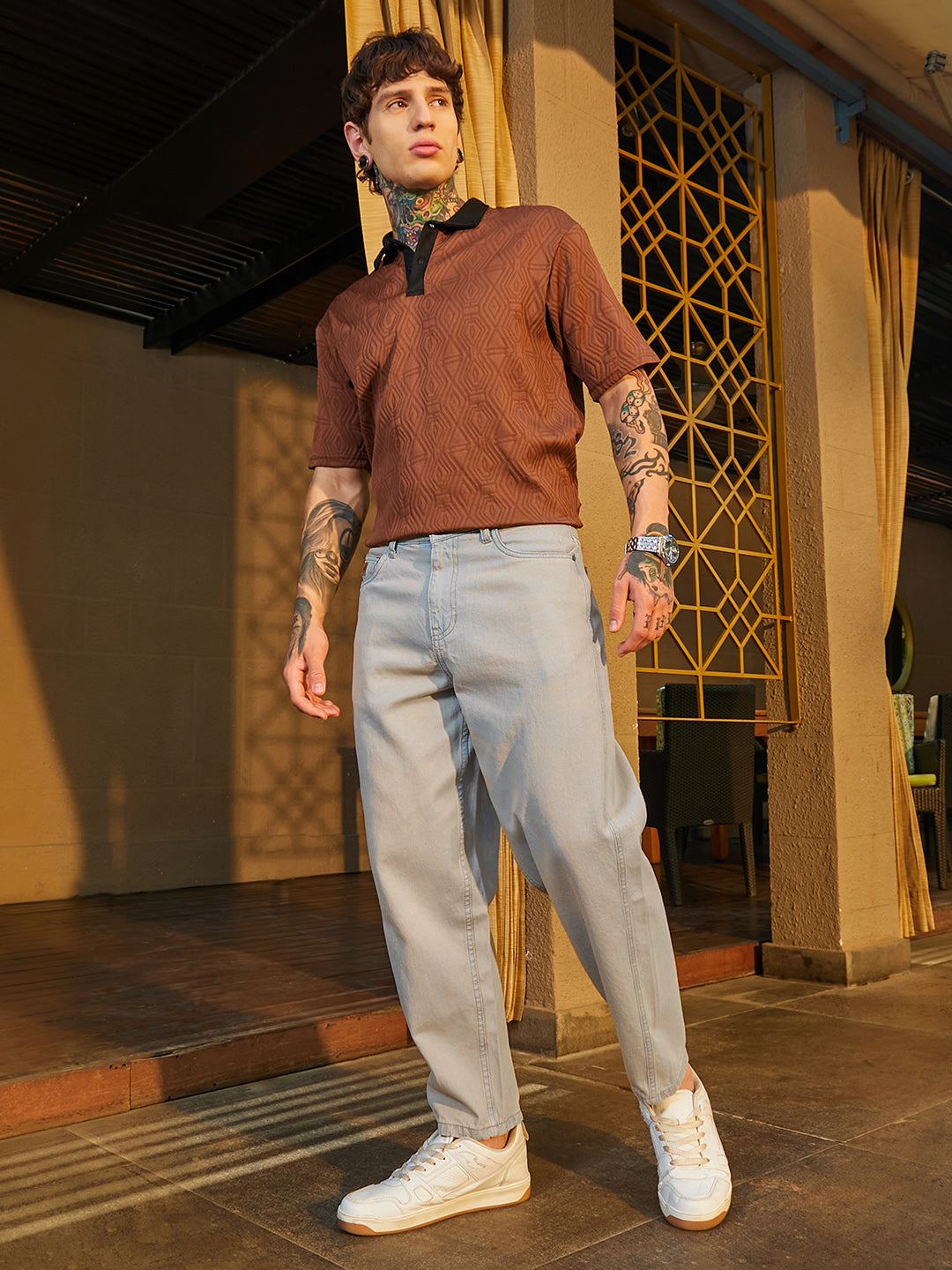 Light-Wash Carrot-Fit Denim Jeans