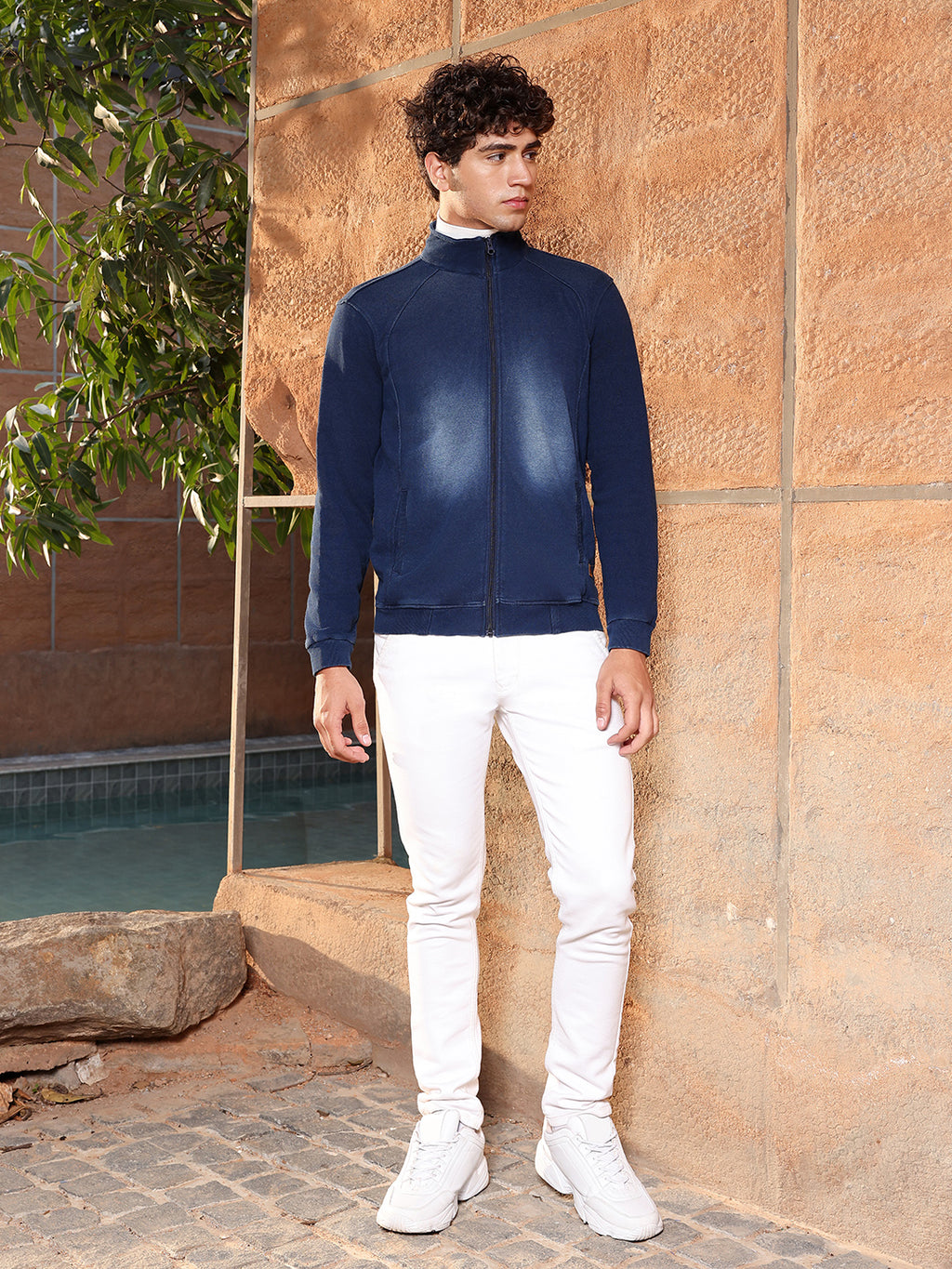 Zip-Front Dark-Wash Denim Jacket