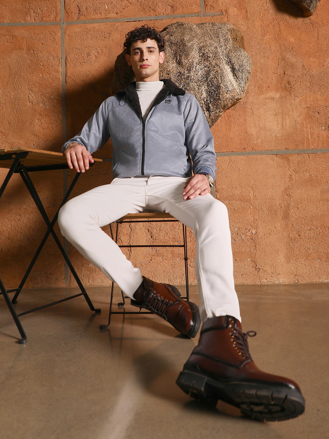 Fur-Lined Suede Bomber Jacket