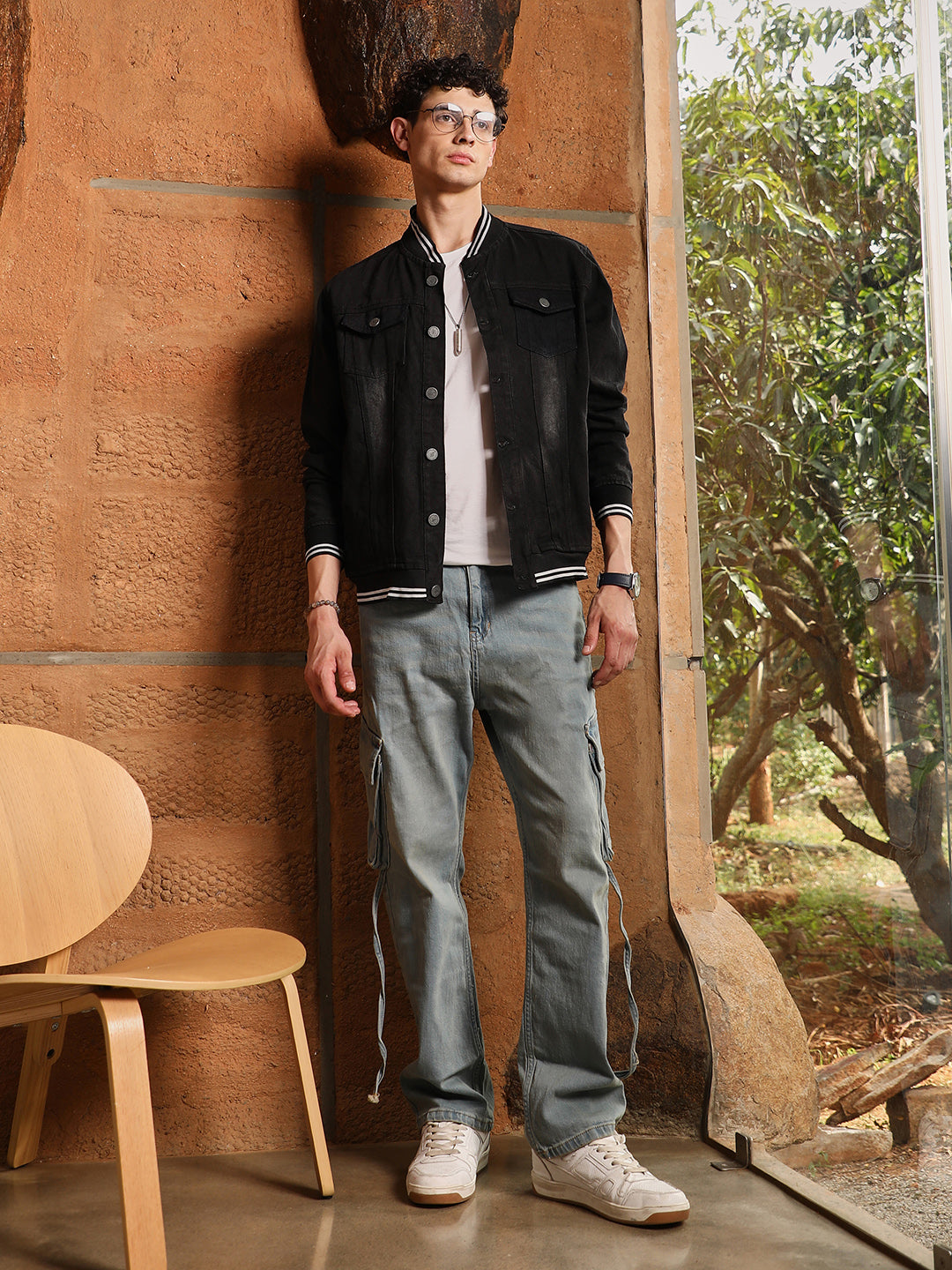 Dark-Wash Denim Bomber Jacket