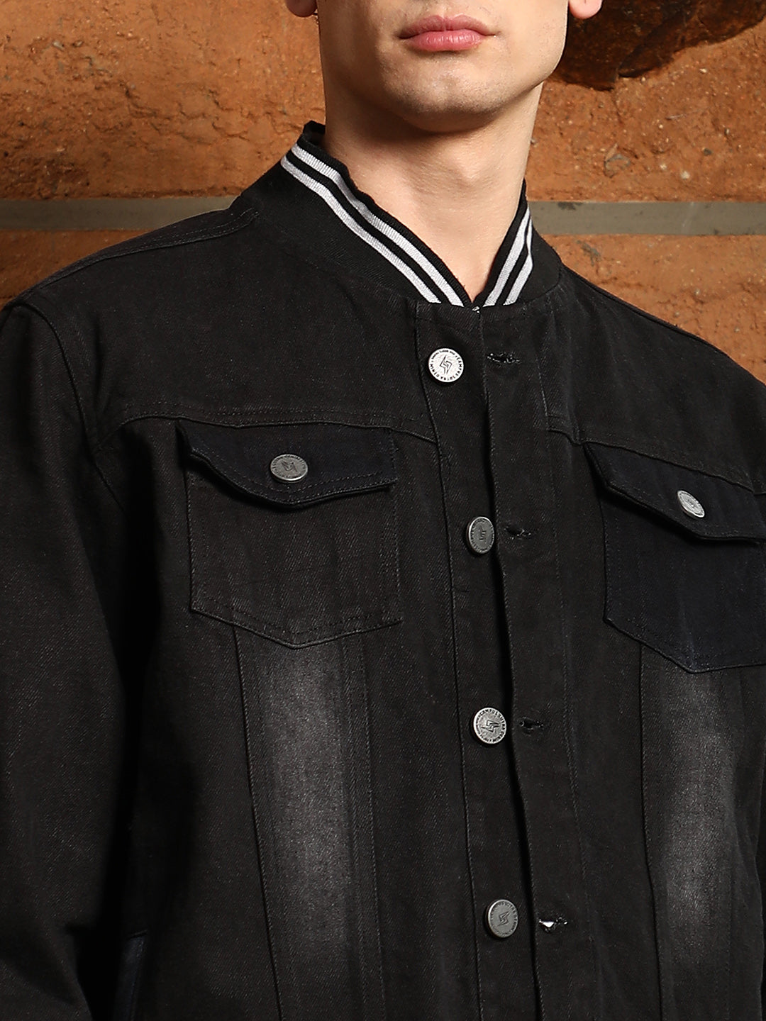 Dark-Wash Denim Bomber Jacket