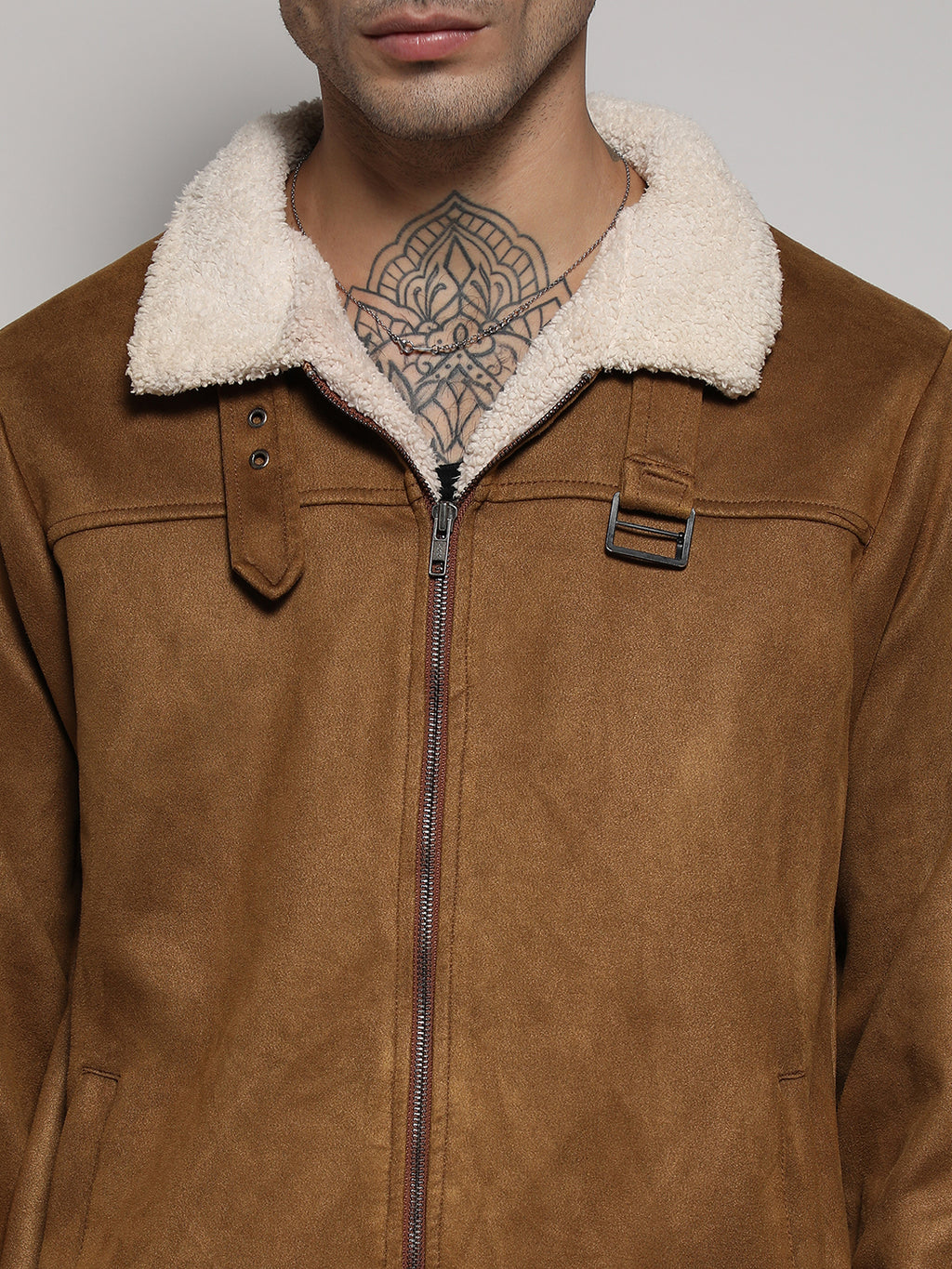 Fur-Lined Suede Bomber Jacket