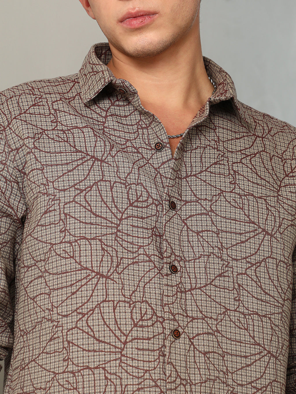 Slim Fit Abstract Patterned Cotton-Poly Blend Shirt