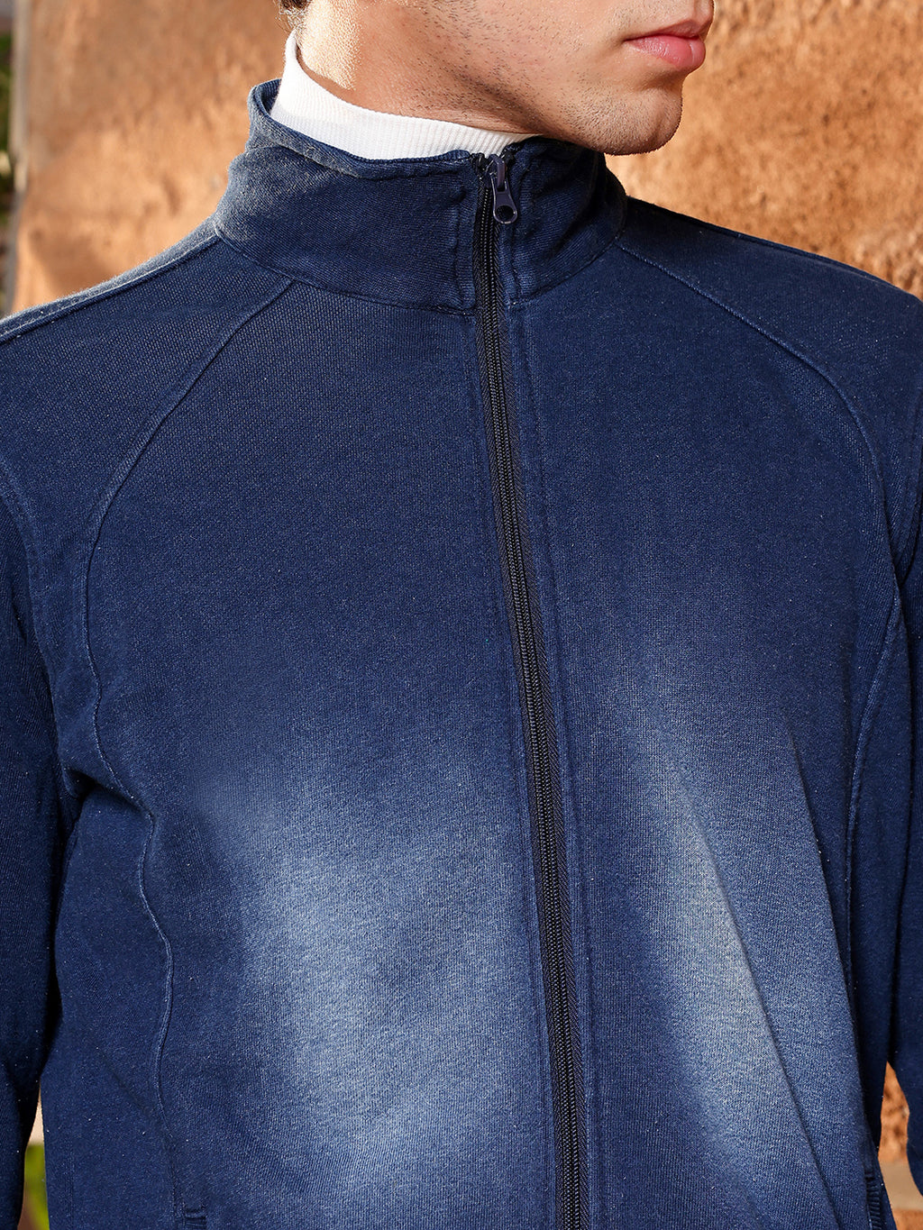 Zip-Front Dark-Wash Denim Jacket