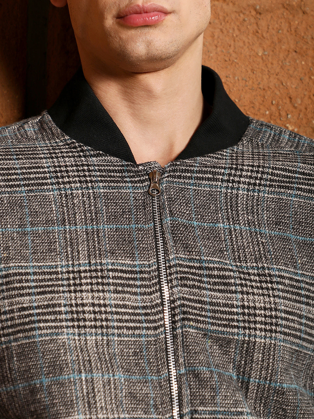 Tartan Plaid Jacket With Ribbed Hem