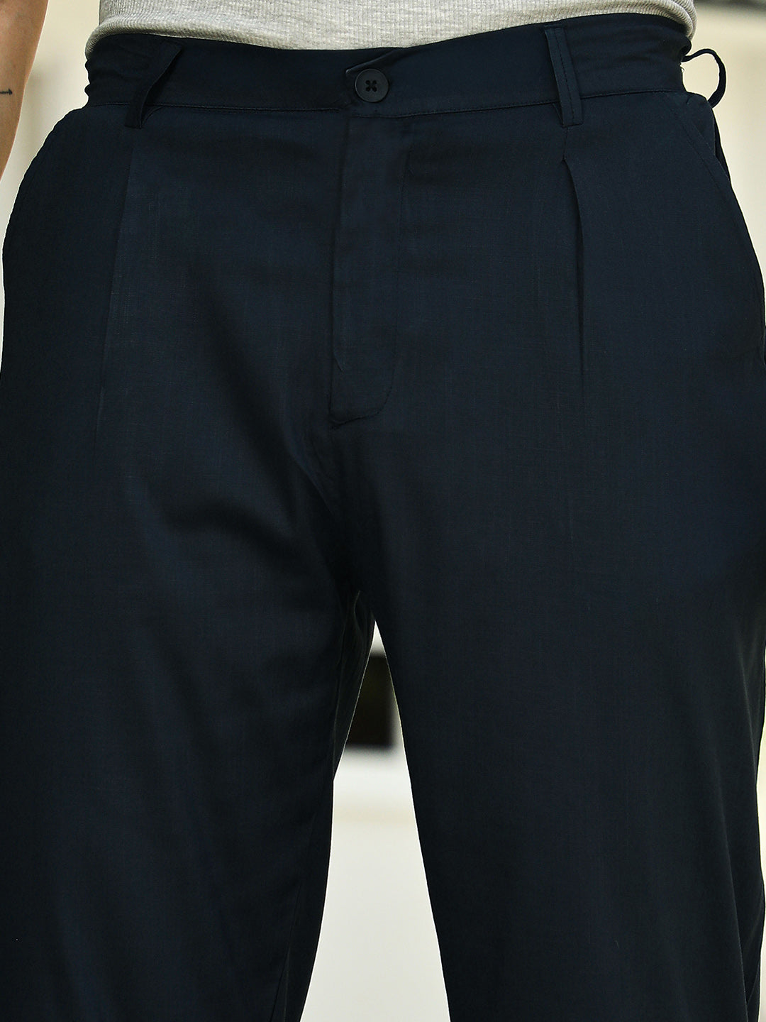Linen-Blend Tapered Trousers