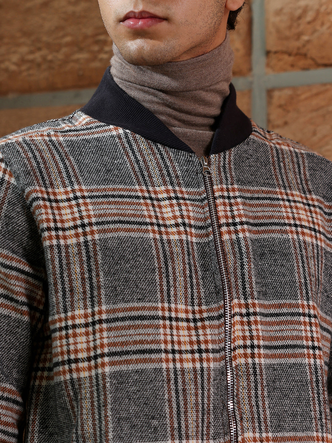 Tartan Plaid Jacket With Ribbed Hem