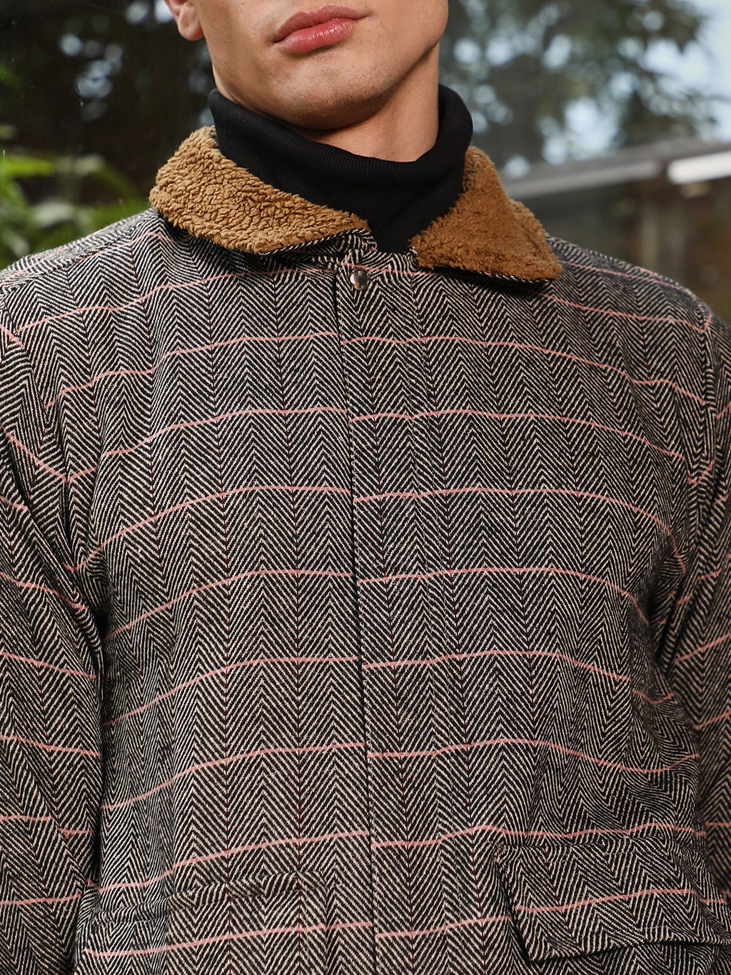 Tartan Plaid Jacket With Fleece Collar