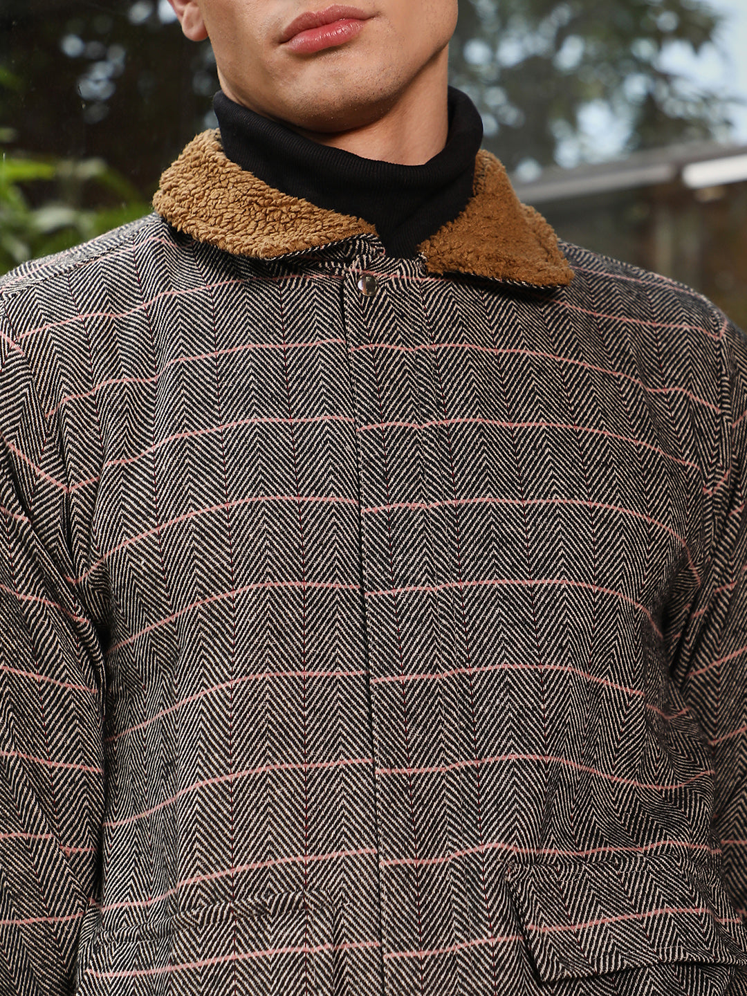 Tartan Plaid Jacket With Fleece Collar