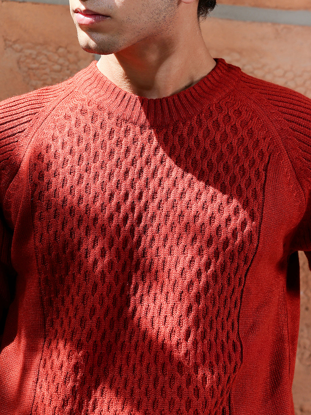 Mesh-Knit Pullover Sweater