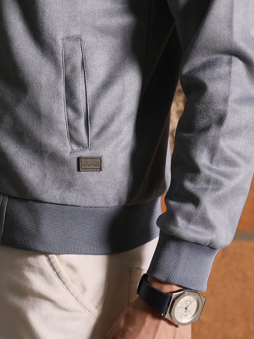 Fur-Lined Suede Bomber Jacket