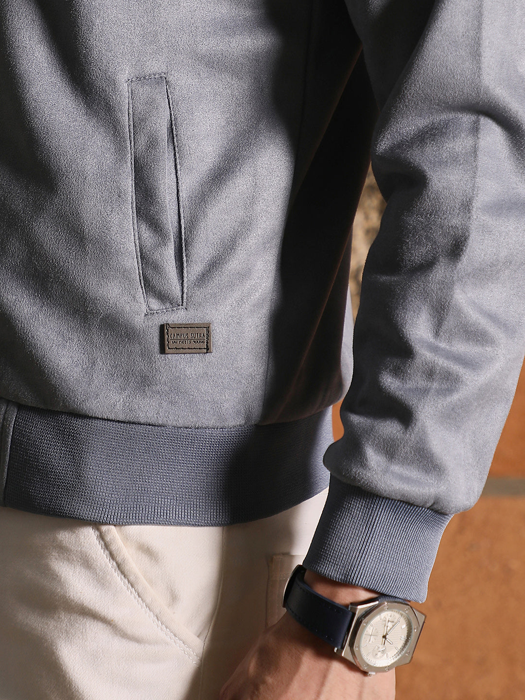 Fur-Lined Suede Bomber Jacket