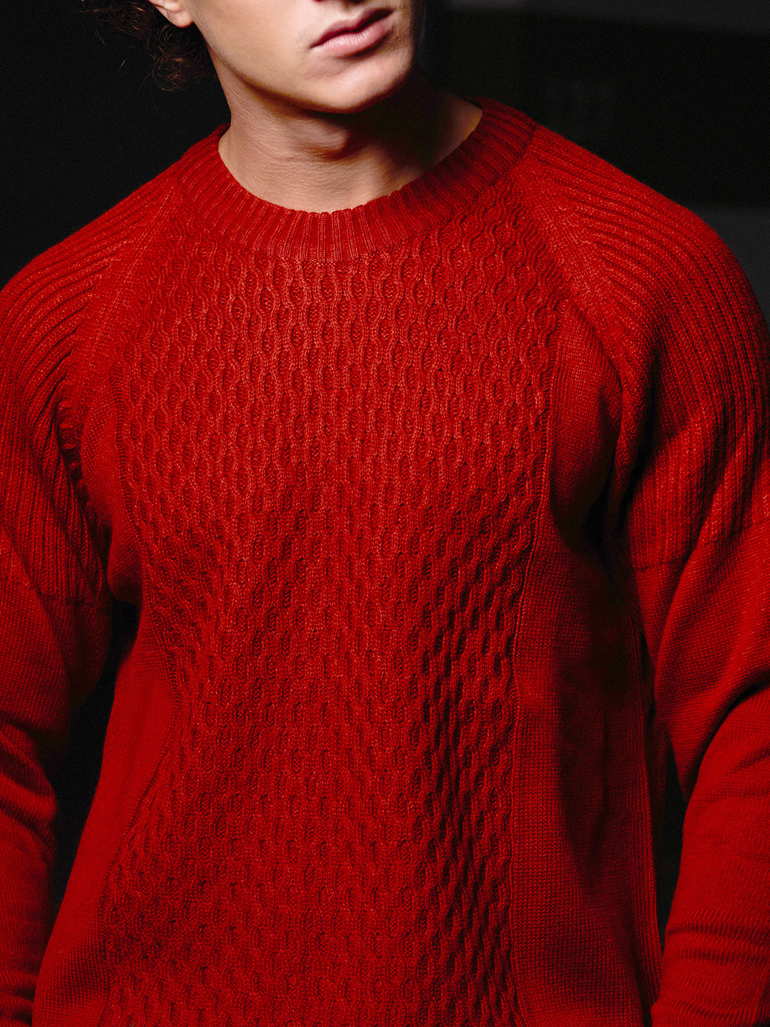 Mesh-Knit Pullover Sweater