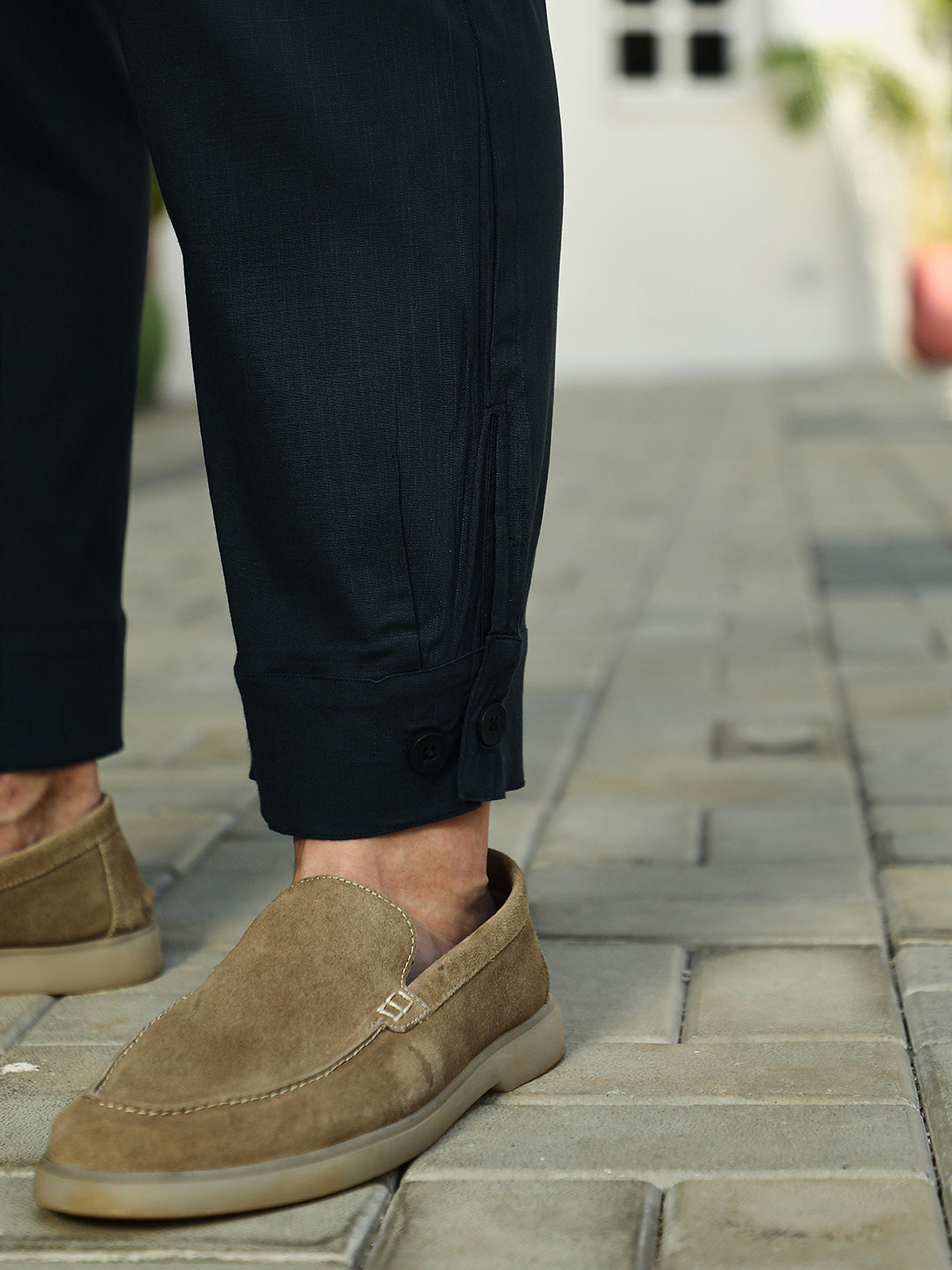 Linen-Blend Tapered Trousers