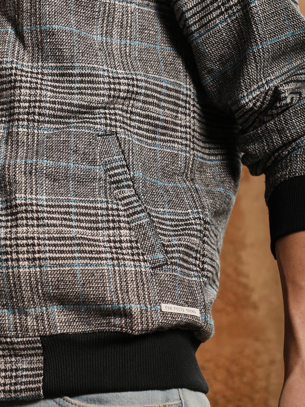 Tartan Plaid Jacket With Ribbed Hem