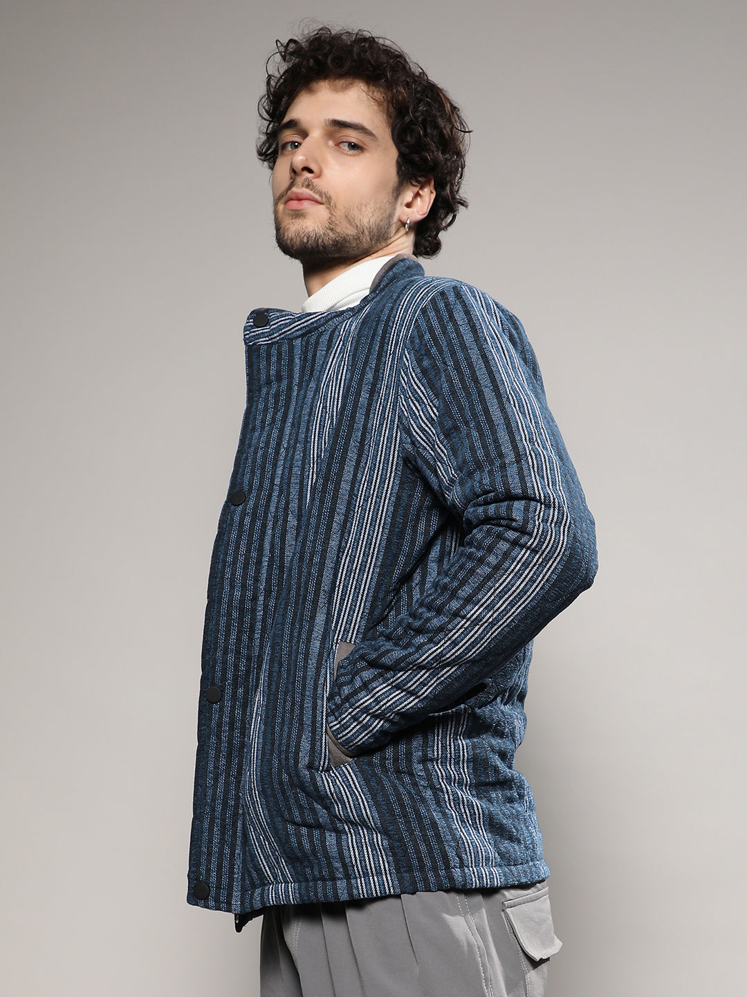 Striped Quilted Bomber Jacket