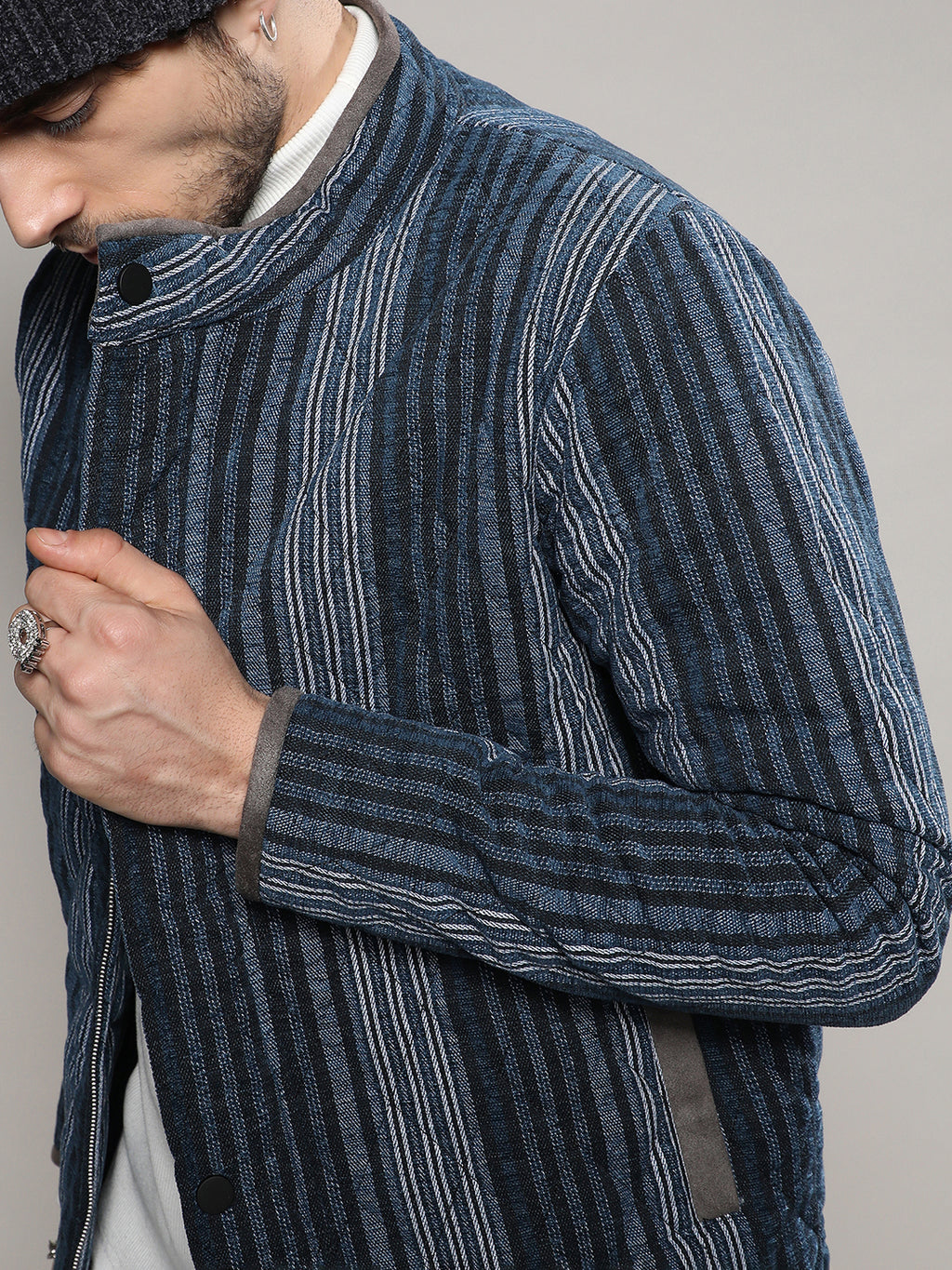 Striped Quilted Bomber Jacket