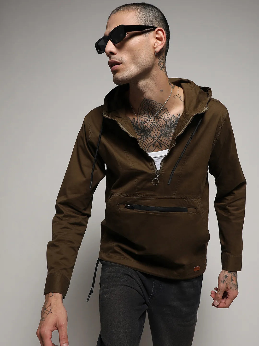 Half-Zip Utility Jacket With Contrast Drawstring