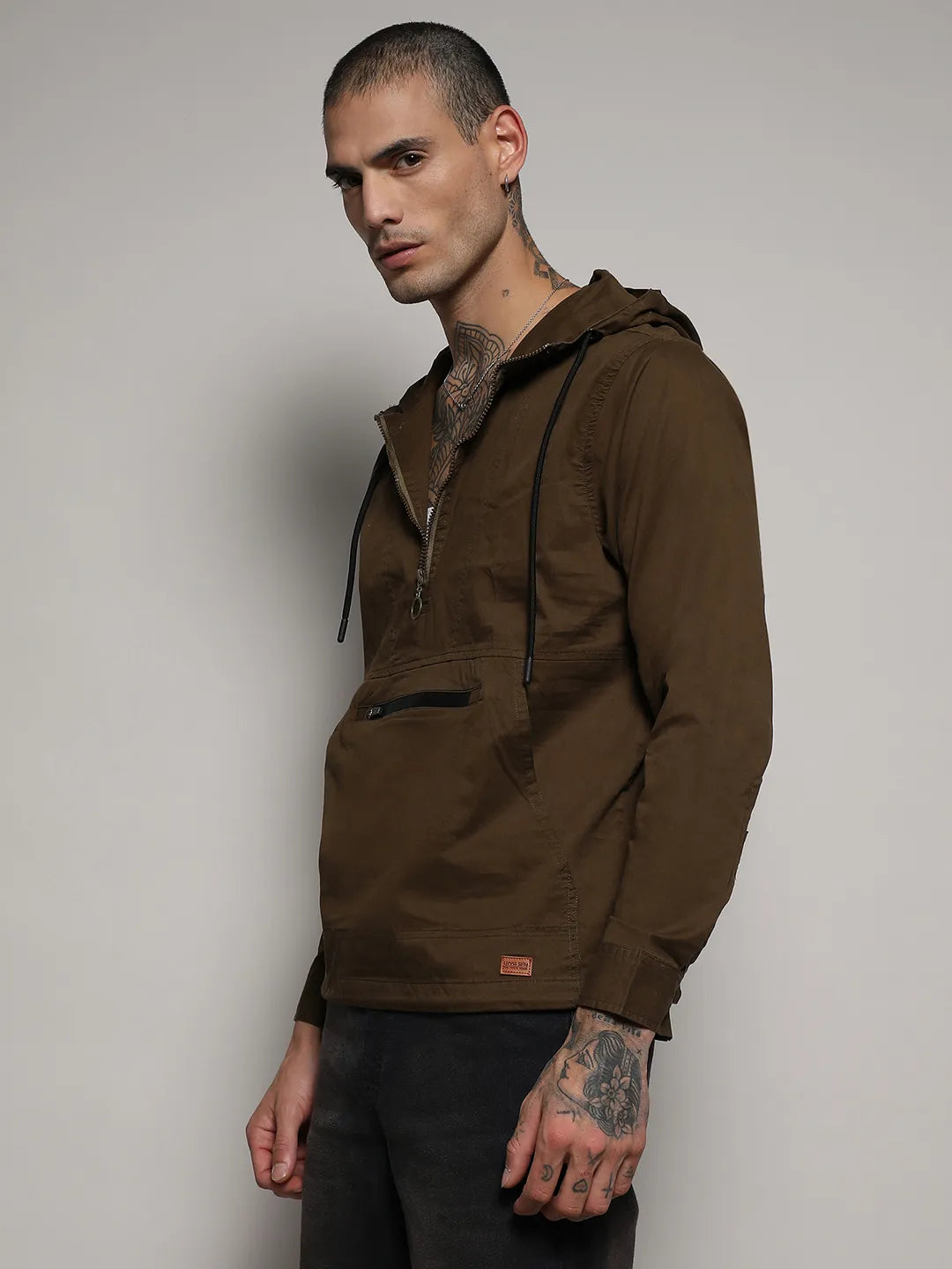 Half-Zip Utility Jacket With Contrast Drawstring