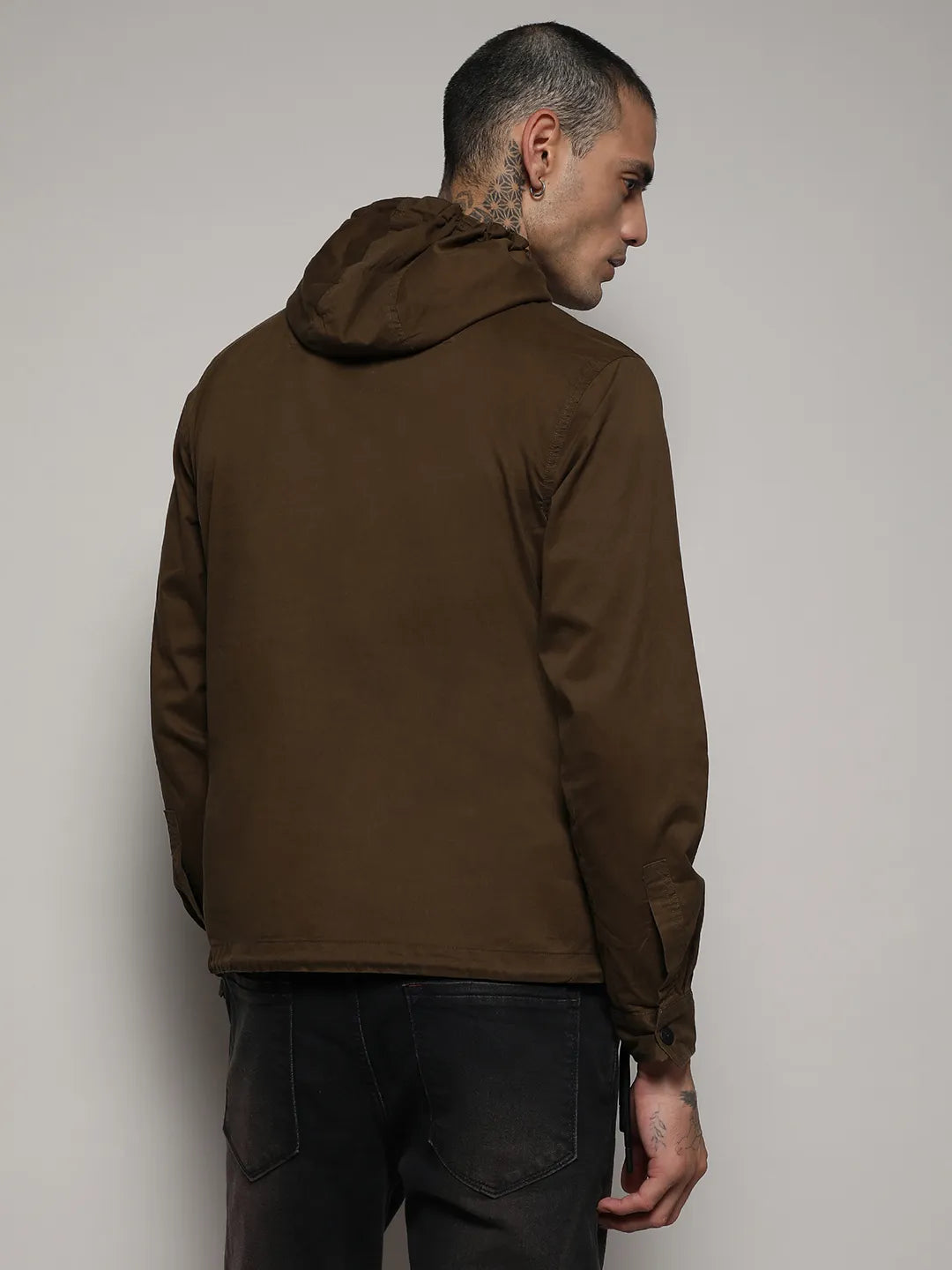 Half-Zip Utility Jacket With Contrast Drawstring