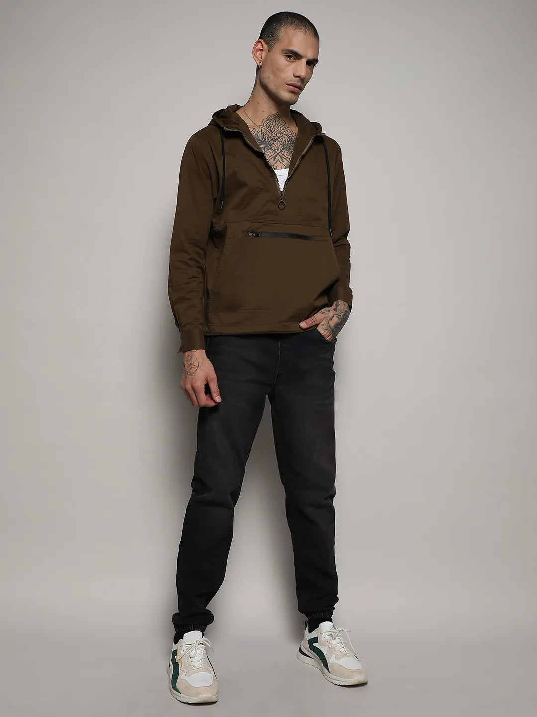 Half-Zip Utility Jacket With Contrast Drawstring