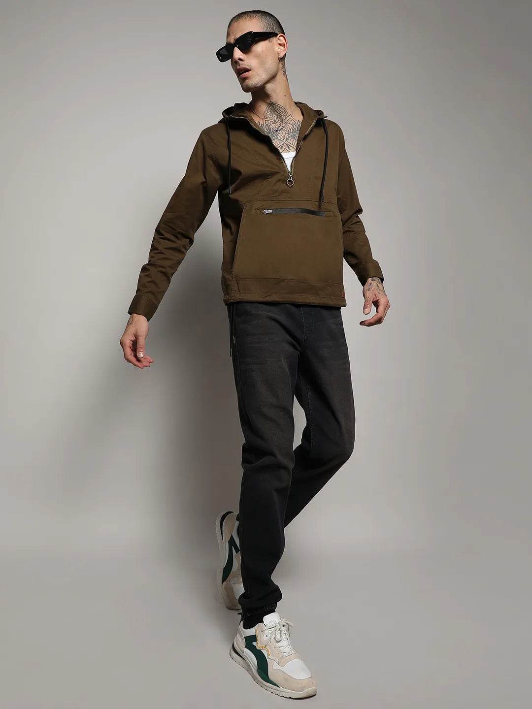 Half-Zip Utility Jacket With Contrast Drawstring