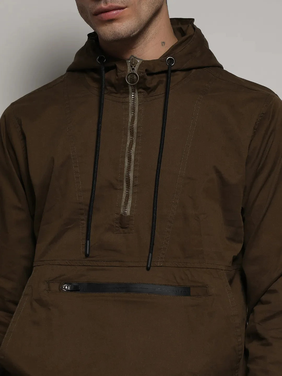 Half-Zip Utility Jacket With Contrast Drawstring