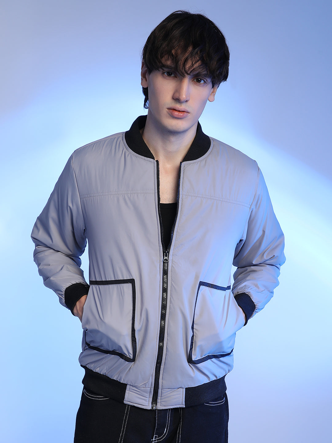 Zip-Front Puffer Jacket With Contrast Detail