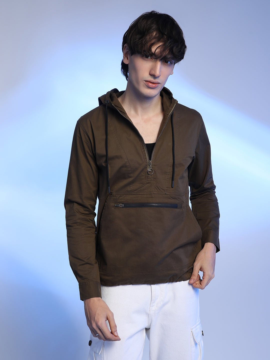 Half-Zip Utility Jacket With Contrast Drawstring