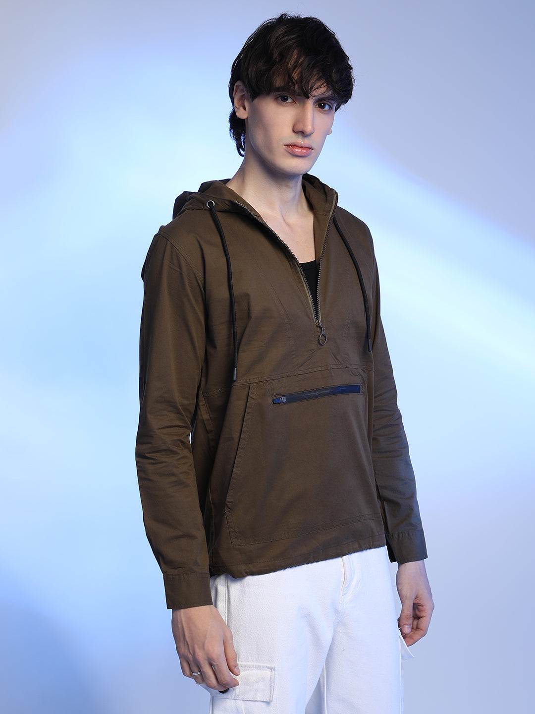 Half-Zip Utility Jacket With Contrast Drawstring