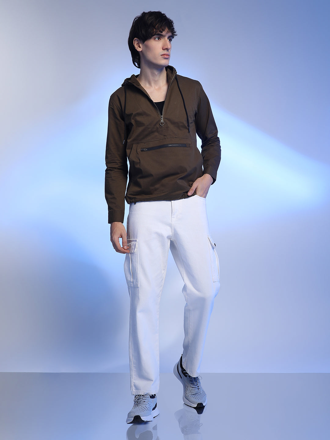 Half-Zip Utility Jacket With Contrast Drawstring