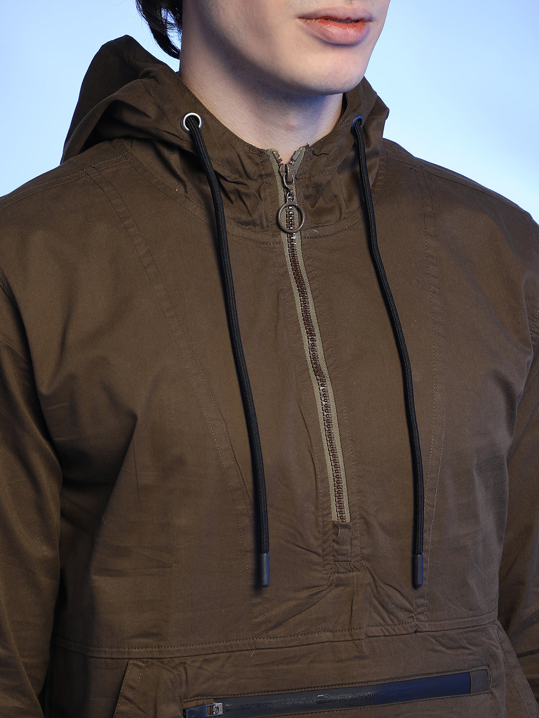 Half-Zip Utility Jacket With Contrast Drawstring