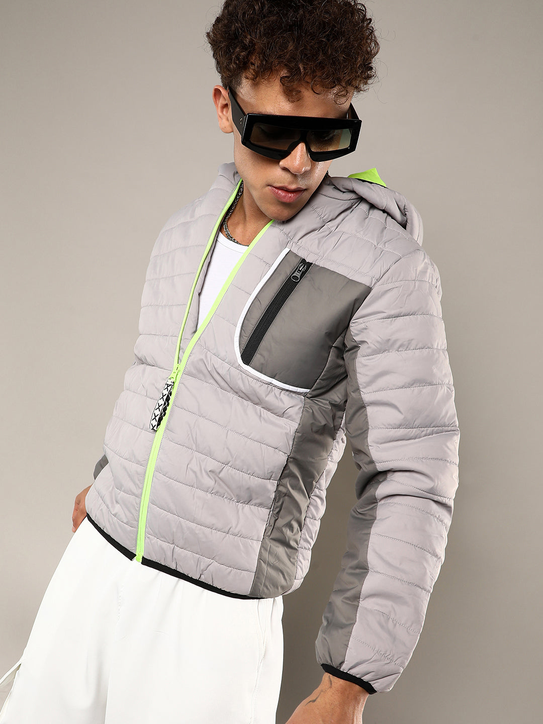 Puffer Jacket With Contrast Zipper