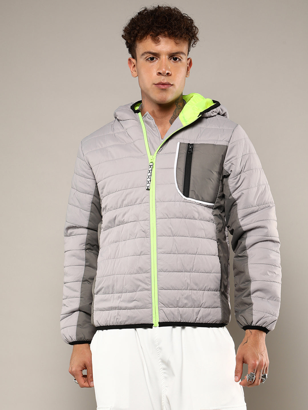 Puffer Jacket With Contrast Zipper