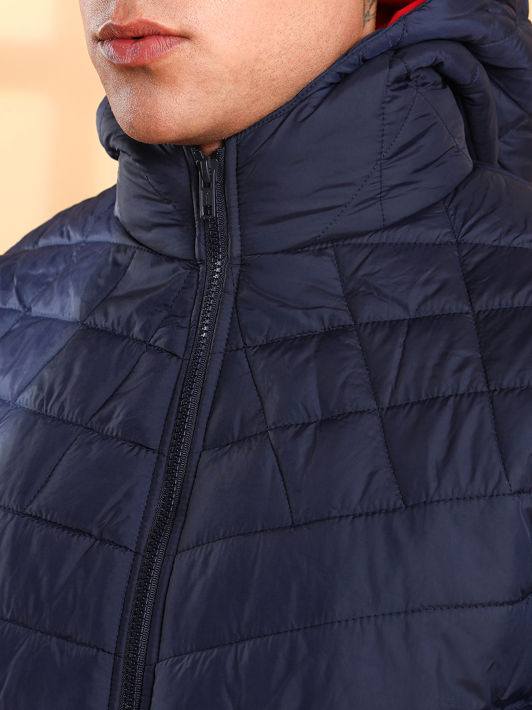 Quilted Puffer Jacket With Contrast Striped Sleeve