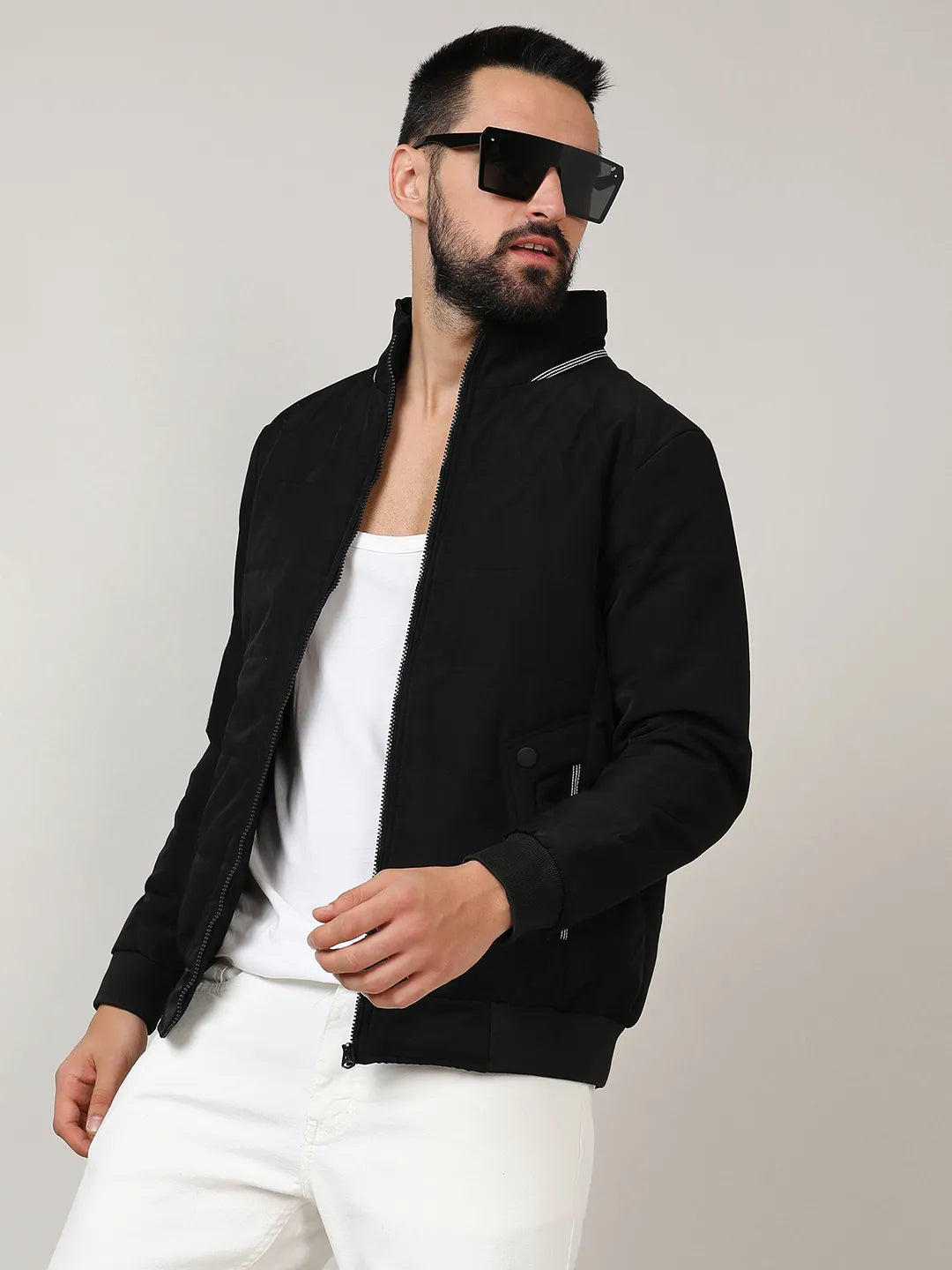 Quited Bomber Jacket With Ribbed Hem