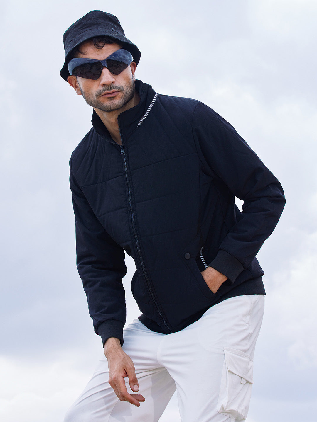 Quited Bomber Jacket With Ribbed Hem