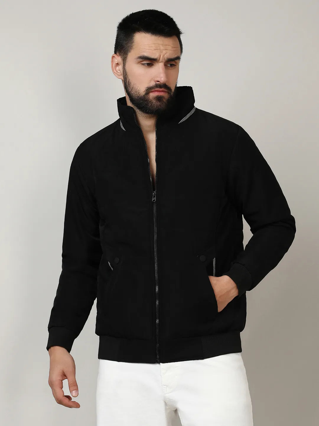 Quited Bomber Jacket With Ribbed Hem
