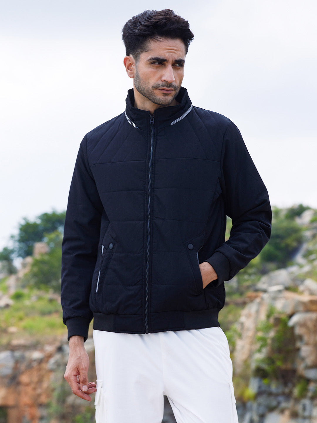 Quited Bomber Jacket With Ribbed Hem