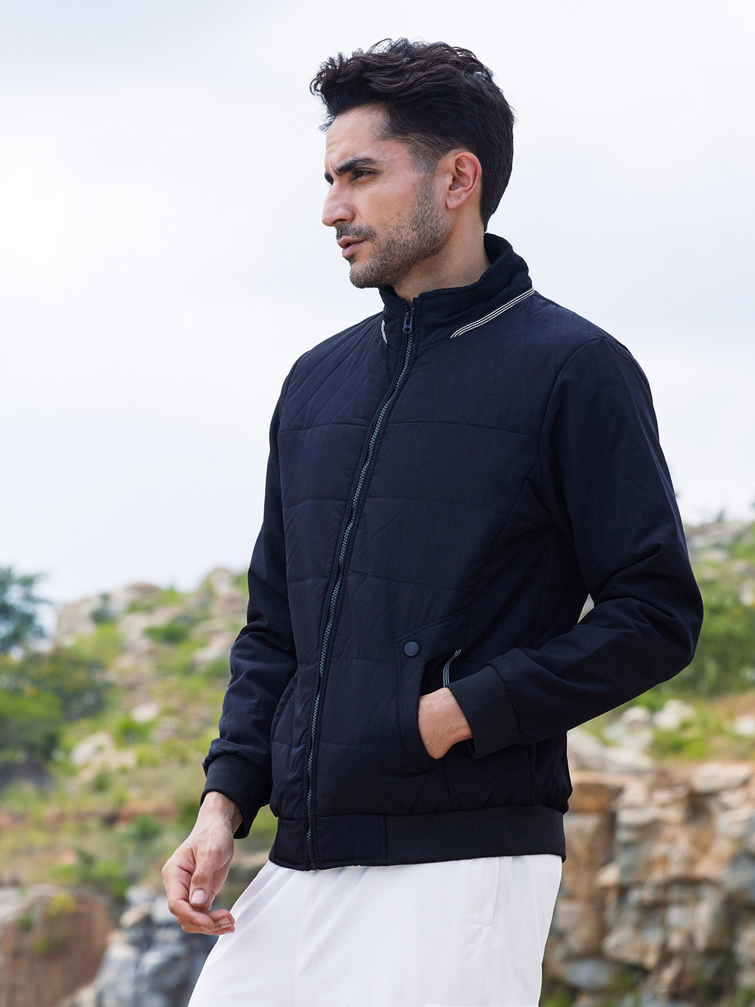 Quited Bomber Jacket With Ribbed Hem