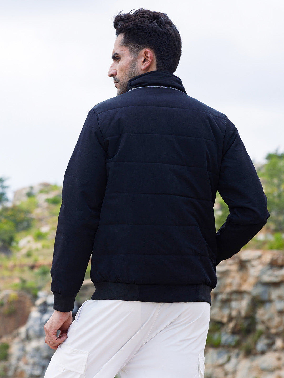 Quited Bomber Jacket With Ribbed Hem