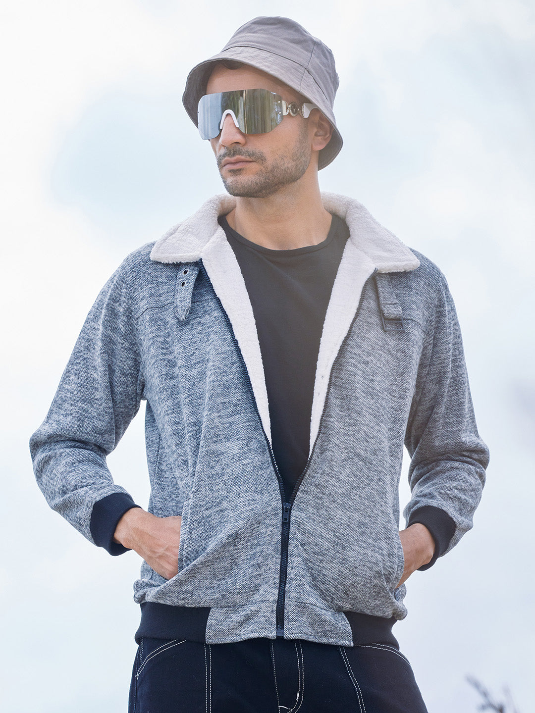 Heathered Jacket With Fleece Detail