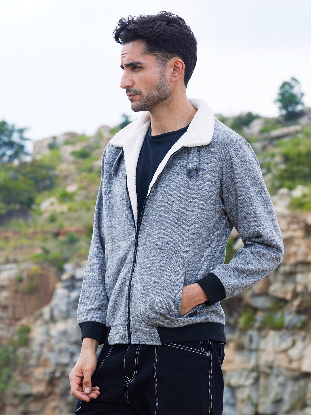 Heathered Jacket With Fleece Detail