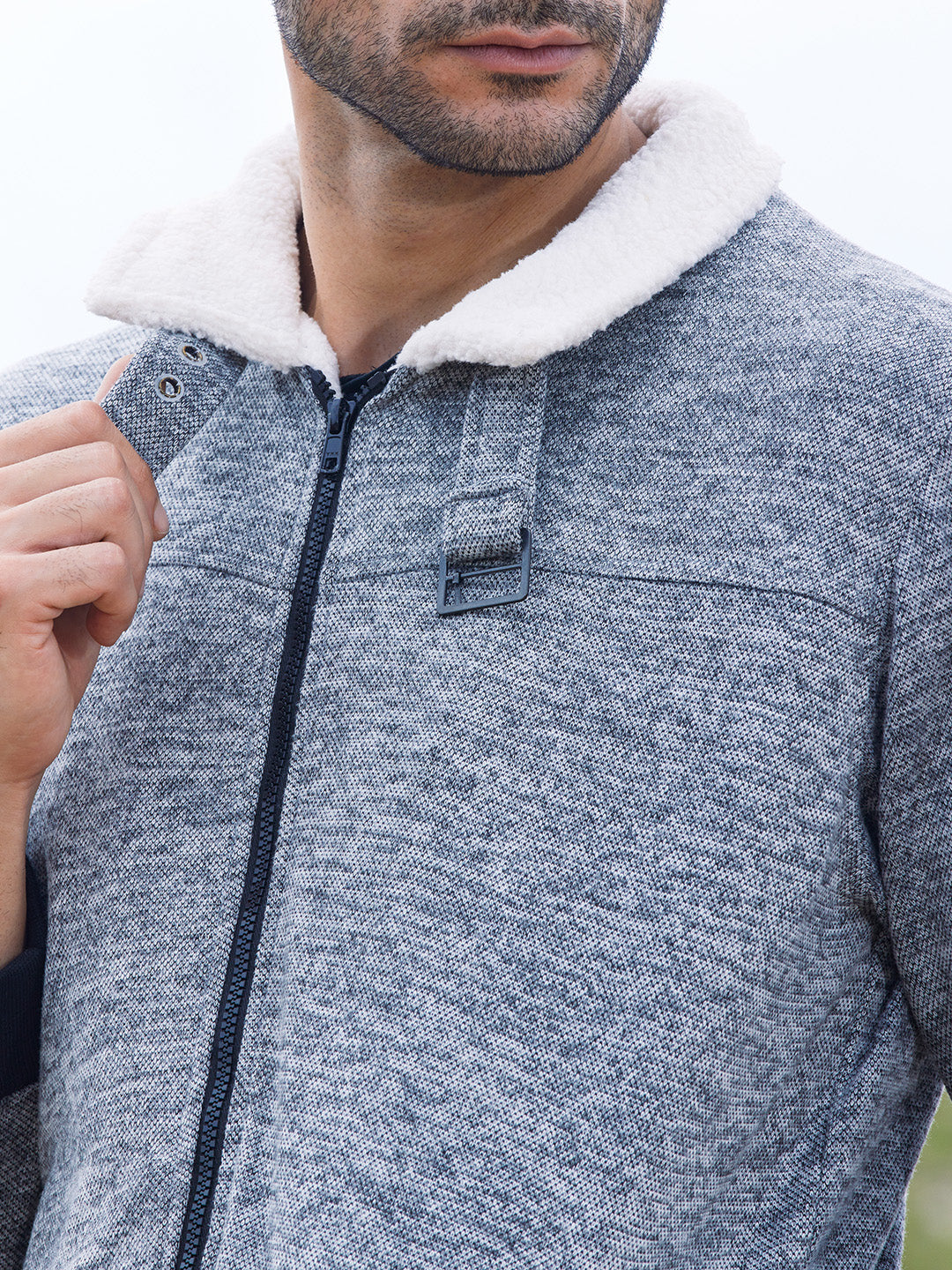 Heathered Jacket With Fleece Detail