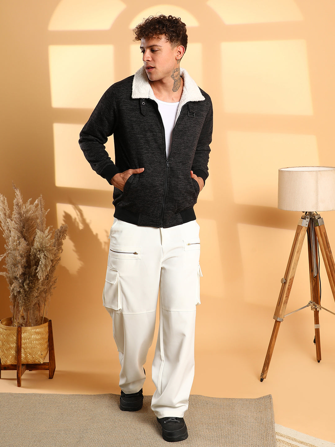 Heathered Jacket With Fleece Detail