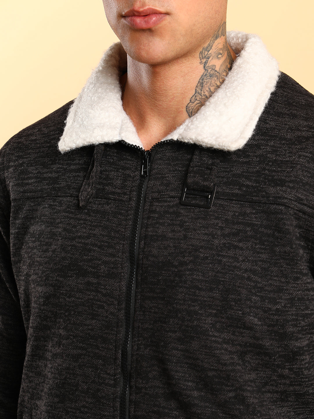 Heathered Jacket With Fleece Detail