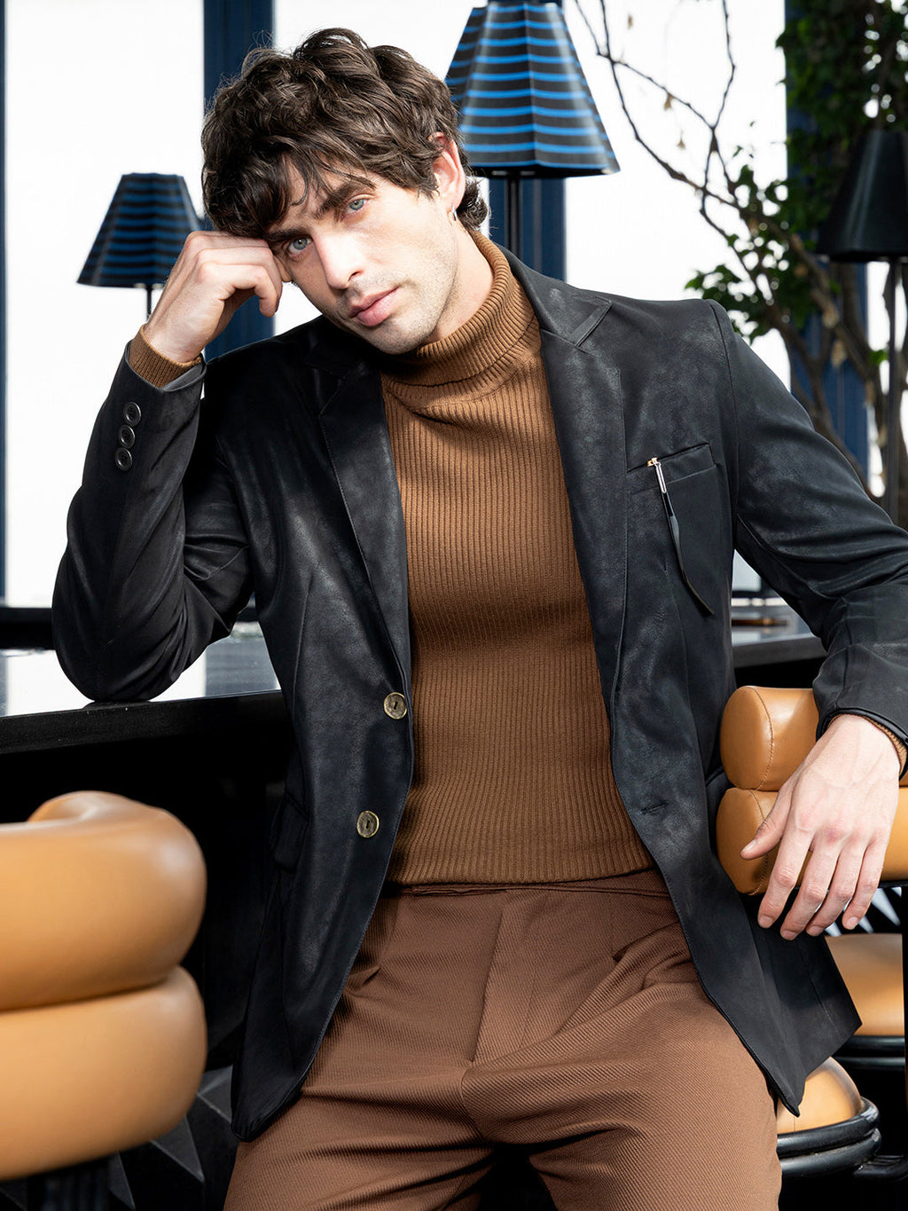 Tailored-Leather Blazer