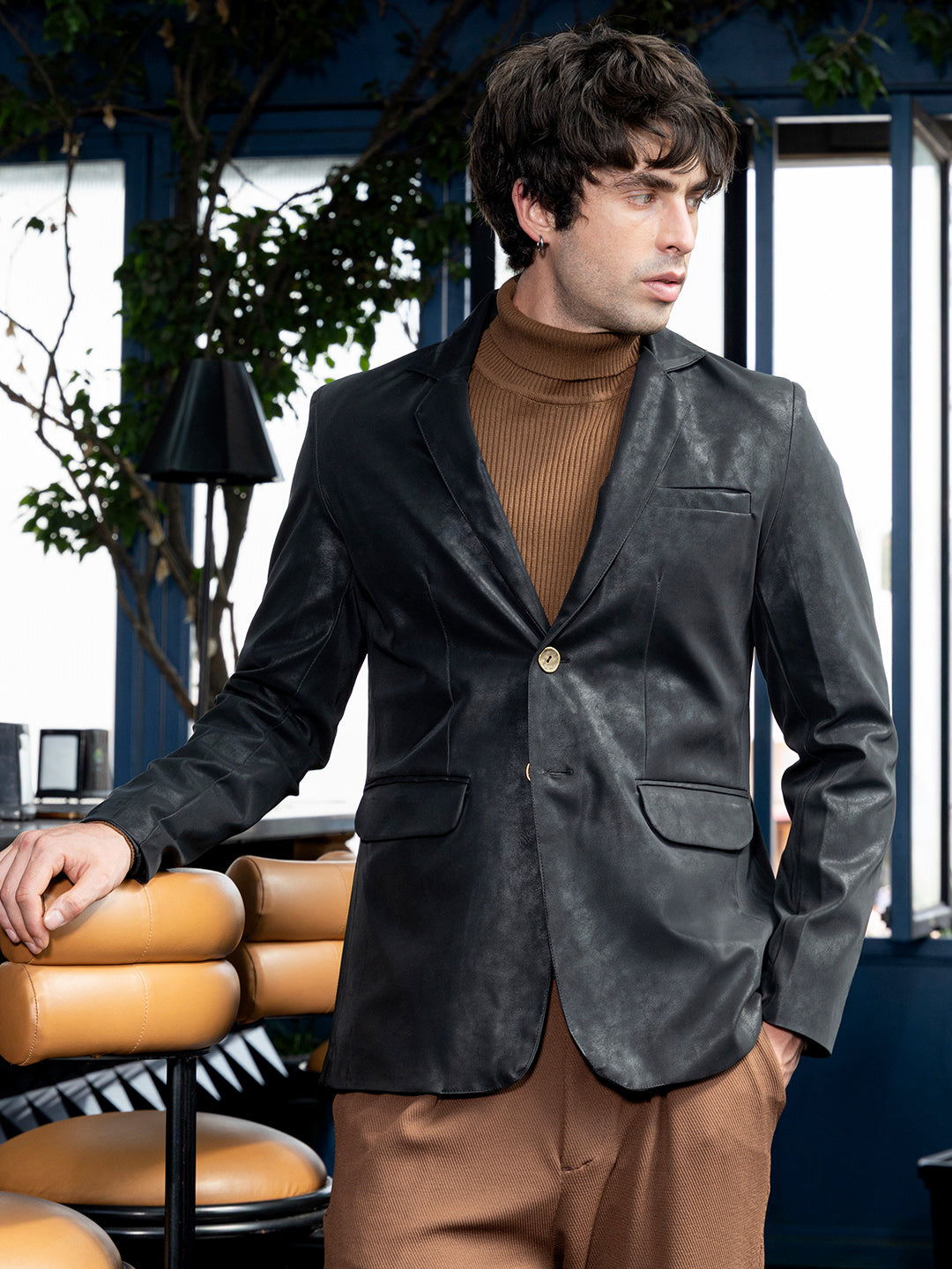 Tailored-Leather Blazer