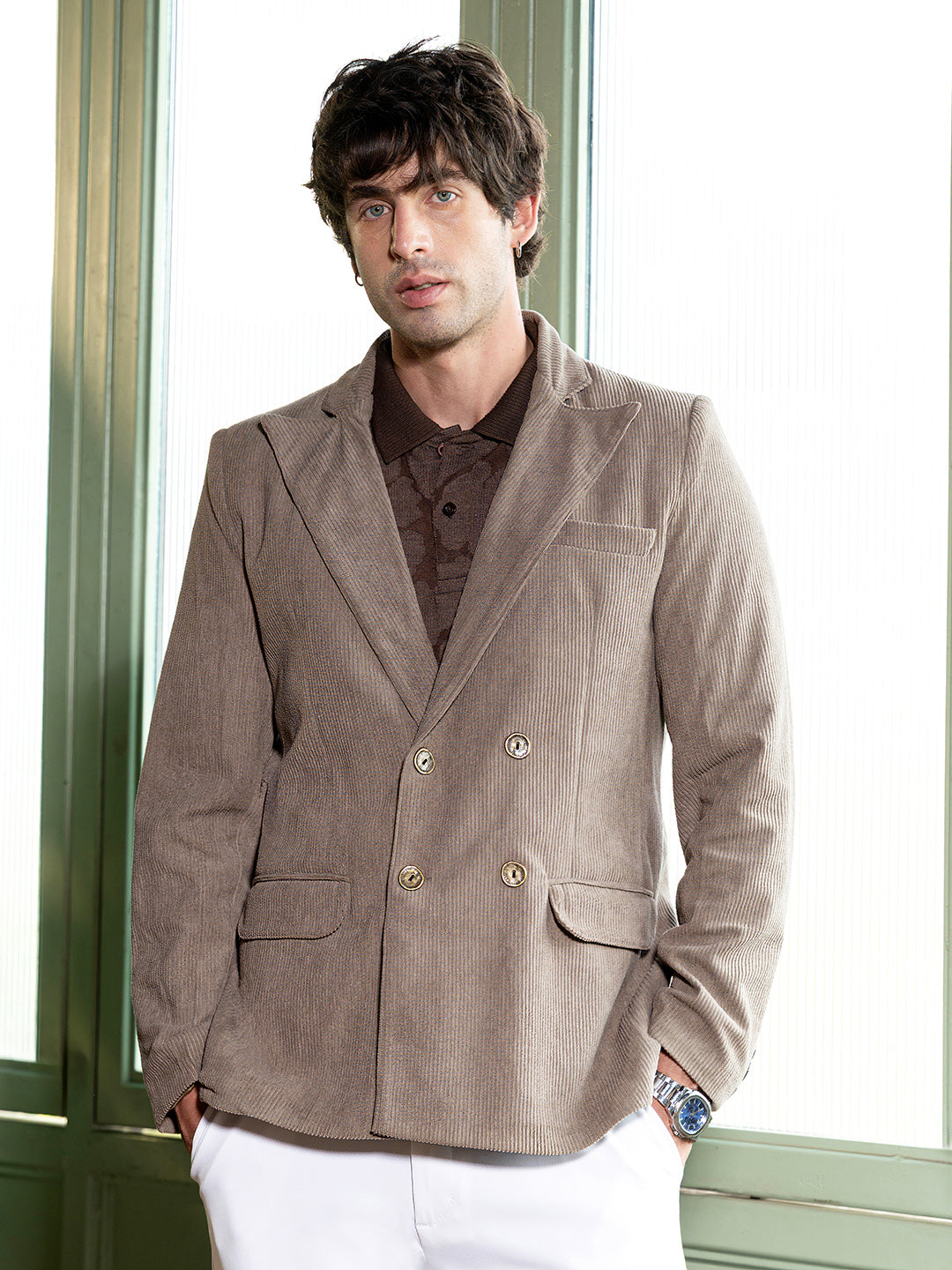 Double-Breasted Corduroy Blazer